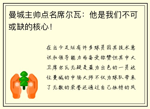 曼城主帅点名席尔瓦：他是我们不可或缺的核心！